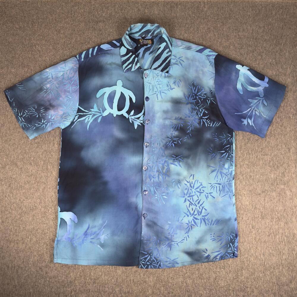 Tropical Tantrum Shirt Mens XL Blue Turtle Hawaiian Short Sleeve Button Up
